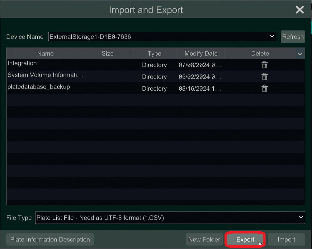 Exporting a License Plate Database File from a Speco Blue Recorder